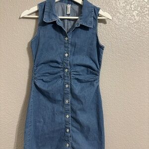 SOLD | Mini Denim Button-Down Dress With Cinched Waist